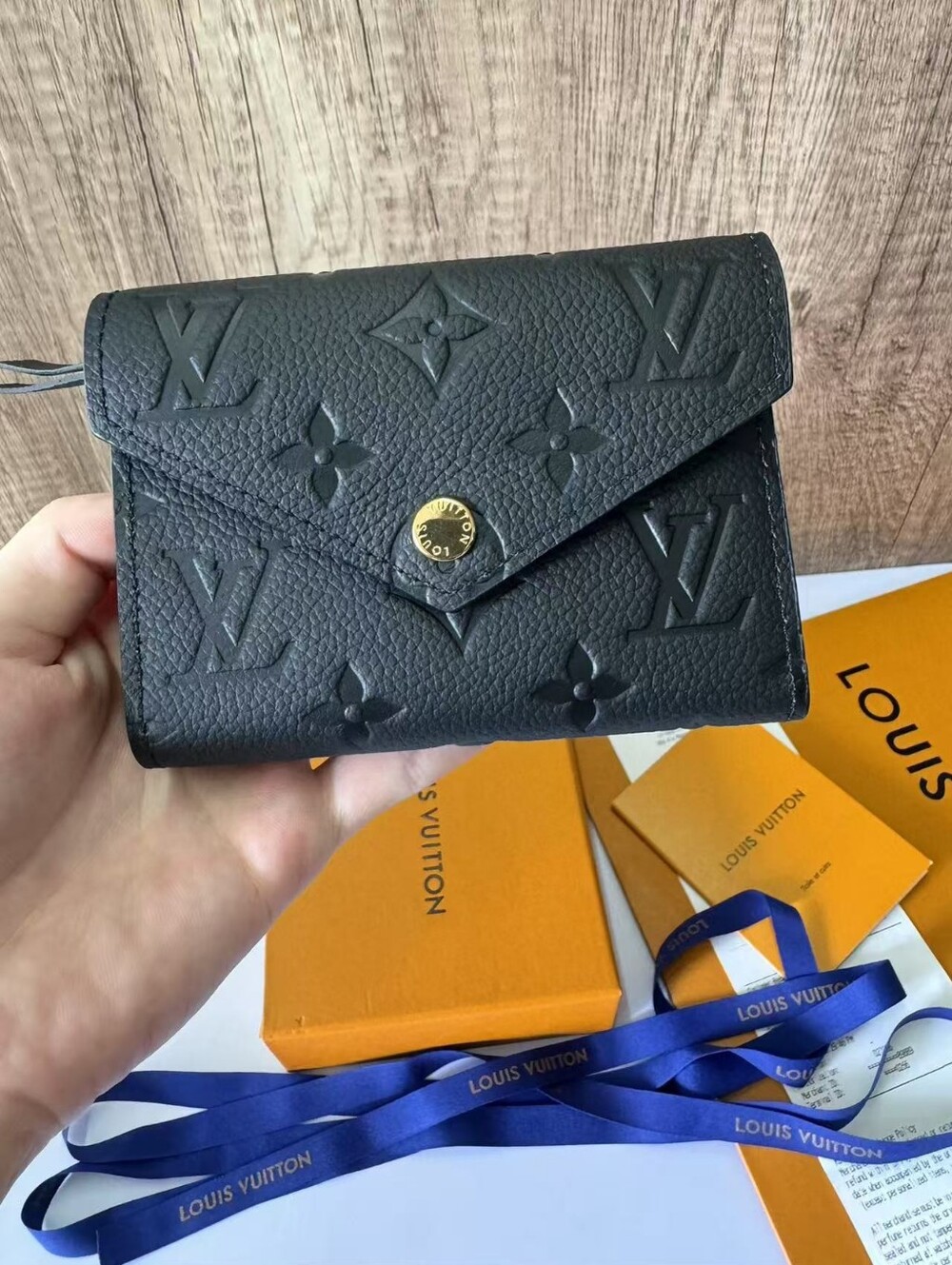 Louis Vuitton Black Embossed Monogram Compact Wallet